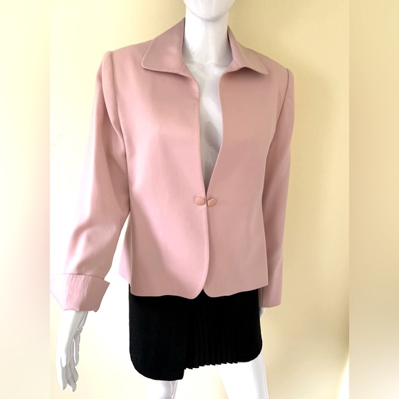 100% fine wool light pink blazer jacket collared single hook & eye closure US 12 - Picture 7 of 16
